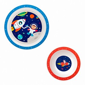 Kit  Prato raso + Tigelinha - Astronauta