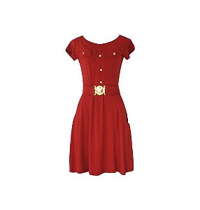 VESTIDO CINTURA FINA CINTO DOURADO COM MANGA - Estágio Moda - [ATACADO 6 UNIDADES]