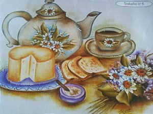 Pintura em tecido - chaleira e queijo