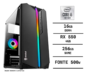 Computador Gênios Gamer I5-10400F, 16GB DDR4, NVME 256GB, RX550 4GB