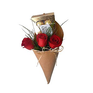 Mini Cone de Rosas com Ferrero