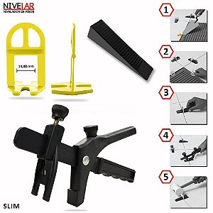 Kit Nivelador de Pisos, Porcelanatos e Revestimentos SLIM - 2.000 Clips +300 Cunhas +01 Alicate