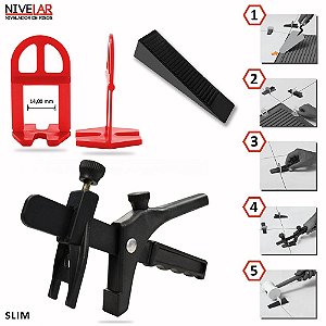 Kit Nivelador de Pisos, Porcelanatos e Revestimentos SLIM - 1400 Clips +200 Cunhas +01 Alicate
