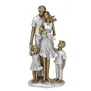 Escultura Família Decorativa Casal 3 Filhos, Menino, Menina e um Bebê