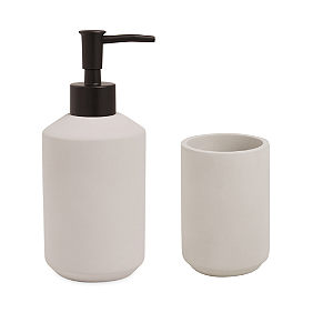 Kit Lavabo - Porta Sabonete Líquido 18 cm e Porta Copo Escova 10 cm de Cimento Cinza