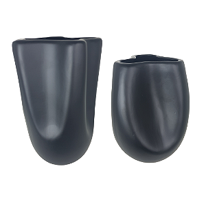 Vaso de Cerâmica Ravena Preto Fosco Dupla 28 cm e 23,5 cm