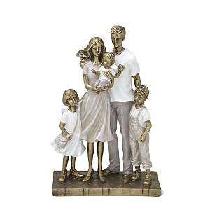 Escultura Família Decorativa Casal com Dois Meninos e Uma Menina