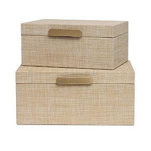 Kit Caixas Decorativas em MDF Bege Claro com Puxador Dourado – 2 Peças