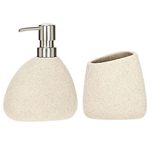 Kit Lavabo Poliresina Pedra Bege Claro – 2 Peças