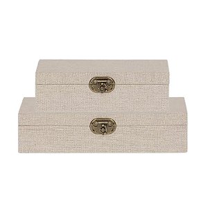 Kit Caixas Decorativas Linho Bege com Trava Vintage – 2 Peças
