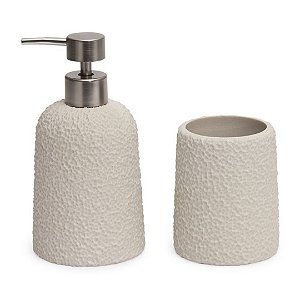Kit Lavabo Bege Claro Texturizado em Polirresina – 2 Peças