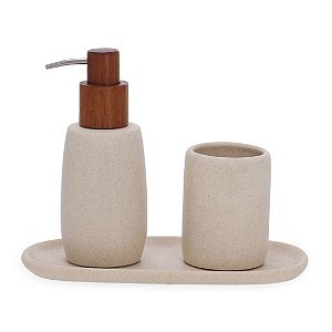 Kit Lavabo Luxo Bege em Polirresina – 3 Peças