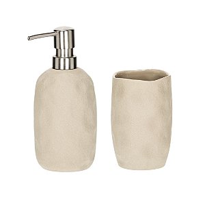 Kit Lavabo Moderno Bege em Cerâmica – 2 Peças
