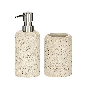 Kit Lavabo Bege Arenito em Polirresina – 2 Peças