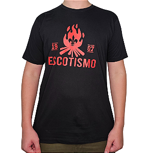 Camiseta "Fogo do Escotismo" Preta 100% Algodão