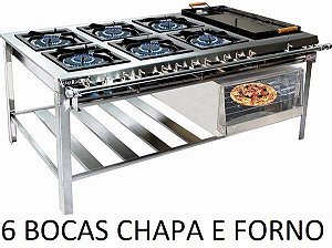 FOGÃO INDUSTRIAL INOX 6 QUEIMADOR DUPLO MÉDIO VÁRIOS MODELOS