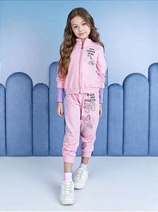 Conjunto manga longa rosa estampado em lettering | Momi