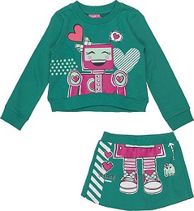 Conjunto Momi Mini - Casaco/Short Saia Robo Verde Esmeralda