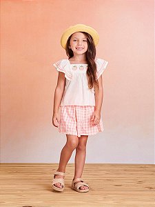 Conjunto blusa paetê e short xadrez | Momi