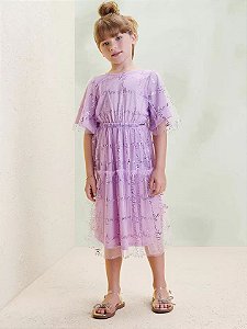 Vestido lilás com tule e escritas | Animê