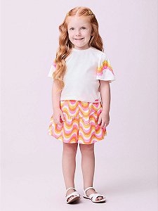 Conjunto blusa branca saia colorida | Momi
