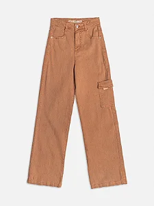 Calça de sarja wide cargo caramelo | Iam Authoria
