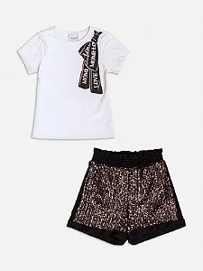 Conjunto com laço bordado e paetê  | Momi
