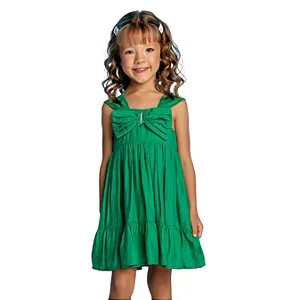 Vestido Celebrar verde em viscose com laço | Gabriela Aquarela