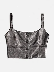Cropped metalizado com botões  | Iam Authoria