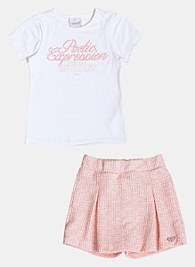 Conjunto manga curta de tweed com strass | Momi