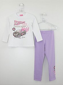 Conjunto blusa de manga e legging off e lilas | Momi
