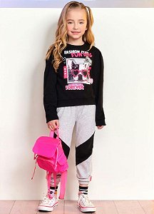 Conjunto casaco calça jogger preto | Momi