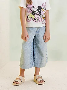 Calça wide leg jeans com strass | Animê