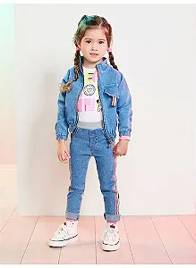 Calca jeans colorido na lateral | Momi