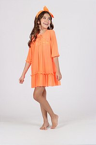 Vestido kids tule laranja neon Eduarda | Siri Kids 40091