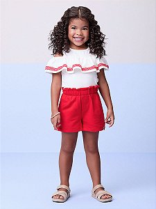 Conjunto blusa ombro a ombro short vermelho | Momi