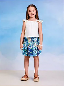 Conjunto saia azul floral | Momi