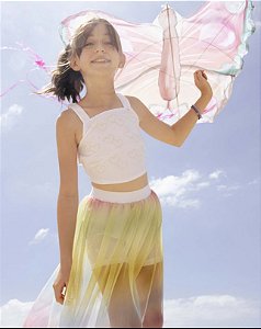 Conjunto saia midi arco iris e cropped corações | Gabriela Aquarela