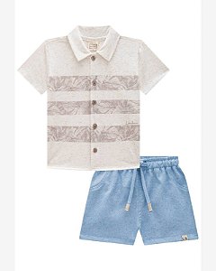 Conjunto camisa gola polo e bermuda bege | Luc.boo