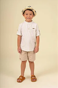Conjunto bata listrado e bermuda em sarja | Ok&friends