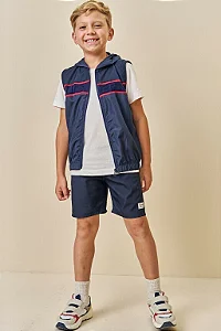 Conjunto camisa, colete e bermuda azul marinho | Luc.boo