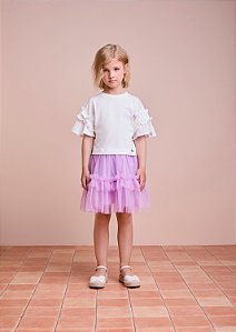 Conjunto de babados saia de tule roso e blusa branca | Animê