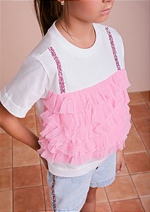 Blusa com babados de tule rosa | Animê