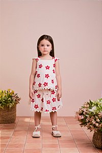 Conjunto com flores bordadas e renda | Animê