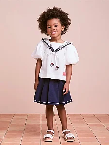 Short saia azul marinho preppy plissada | Animê