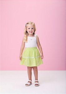 Conjunto short saia verde limão e regata branca | Momi