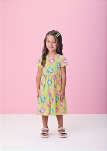 Vestido florida da Hello Kitty verde limão | Momi