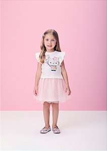 Conjunto saia de tule rosa e blusa Hello Kitty | Momi