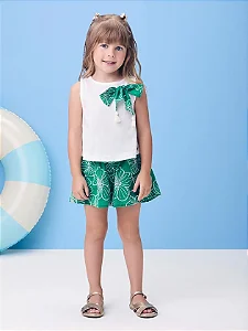 Conjunto verde em laise com maxi laço | Momi