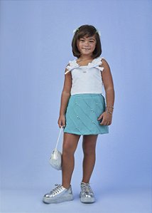 Conjunto saia nervuras e blusa com laço | Gabriela Aquarela
